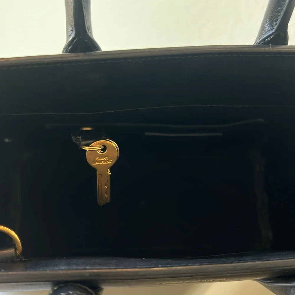 SAINT LAURENT SMALL SAC DE JOUR LEATHER TOTE BAG IN UMBER,NERO - Picture 10 of 16